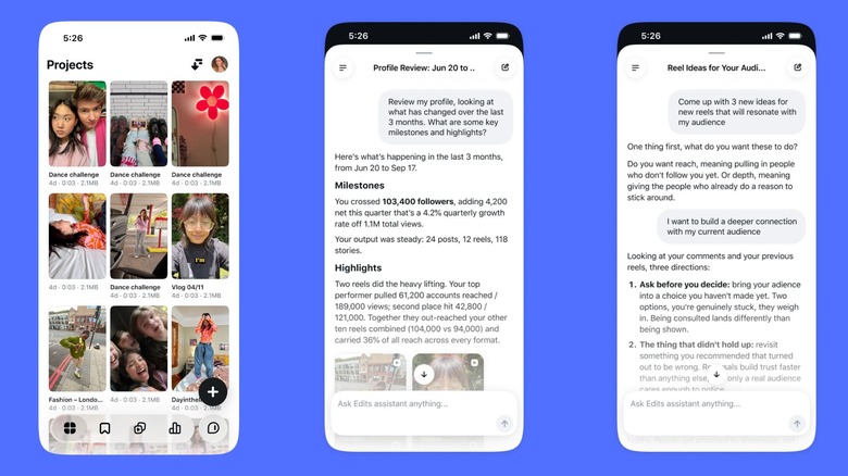 Meta introducerar en ny AI-assistent för sina Instagram-kreatörer Skärmdump som visar Metas Edits-assistent i ett flöde